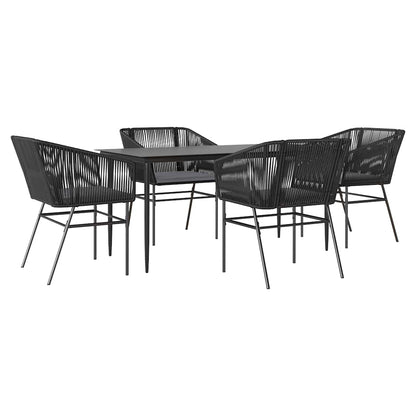5-tlg. Garten-Essgruppe mit Kissen Schwarz Poly Rattan Glas