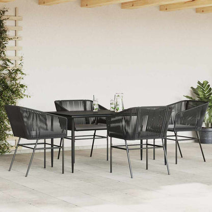 5-tlg. Garten-Essgruppe mit Kissen Schwarz Poly Rattan Glas
