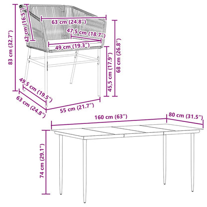 5-tlg. Garten-Essgruppe mit Kissen Schwarz Poly Rattan Glas