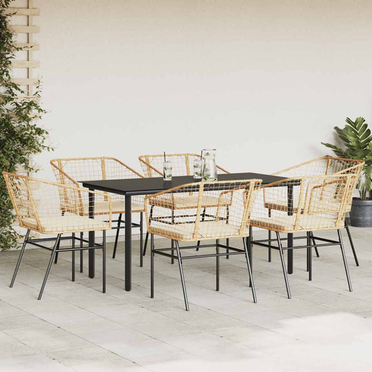7-tlg. Garten-Essgruppe mit Kissen Braun Poly Rattan Glas