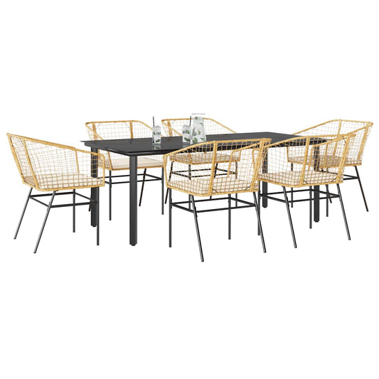 7-tlg. Garten-Essgruppe mit Kissen Braun Poly Rattan Glas
