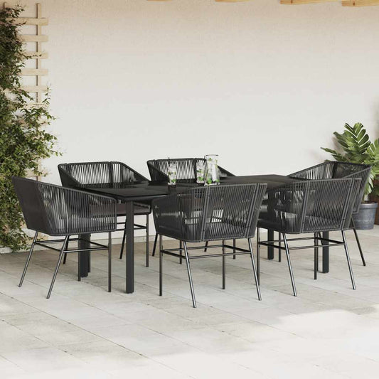 7-tlg. Garten-Essgruppe mit Kissen Schwarz Poly Rattan Glas