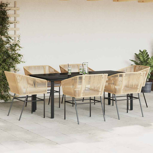 7-tlg. Garten-Essgruppe mit Kissen Braun Poly Rattan Glas