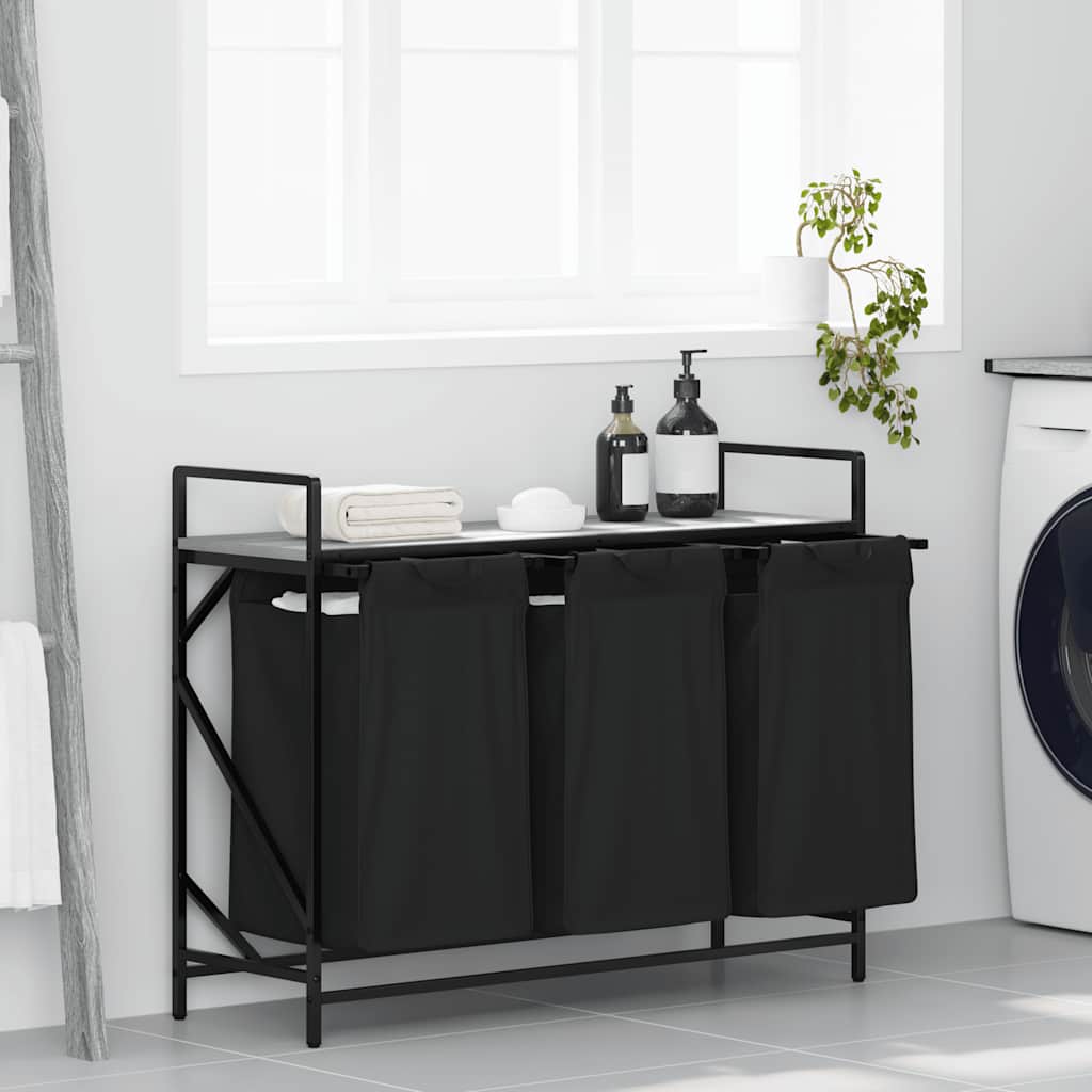 Wäschekorb 3 Fächer mit Ablage Grau Sonoma