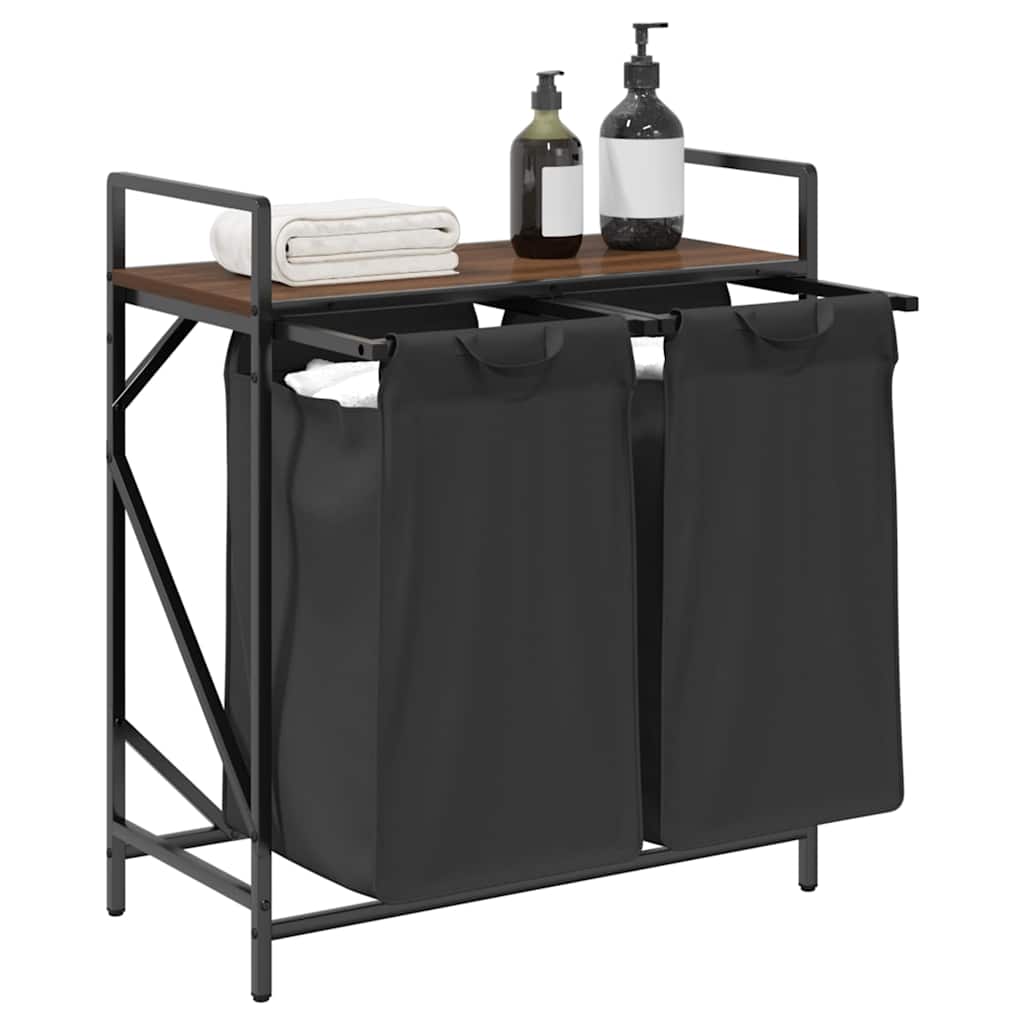 Wäschekorb 2 Fächer mit Ablage Braun Eichen-Optik