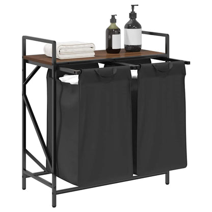 Wäschekorb 2 Fächer mit Ablage Braun Eichen-Optik