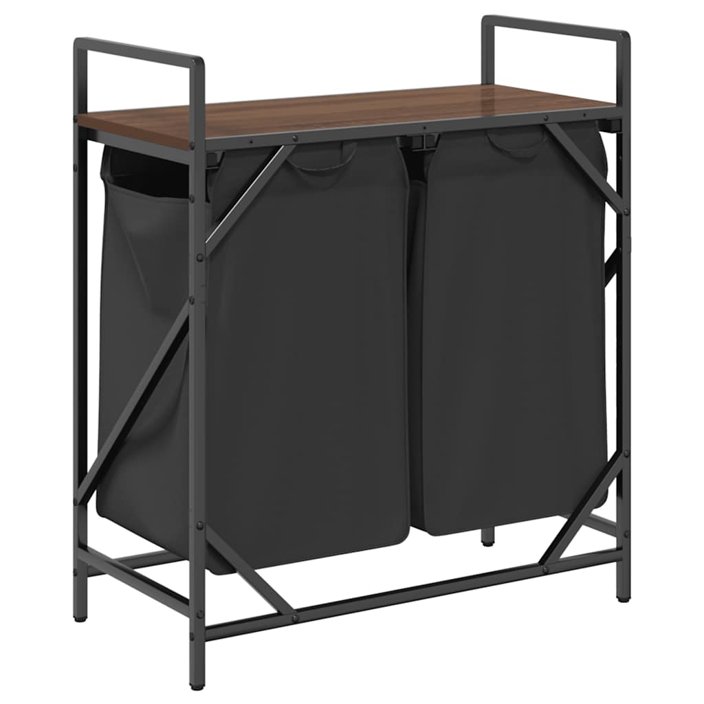 Wäschekorb 2 Fächer mit Ablage Braun Eichen-Optik