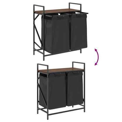 Wäschekorb 2 Fächer mit Ablage Braun Eichen-Optik