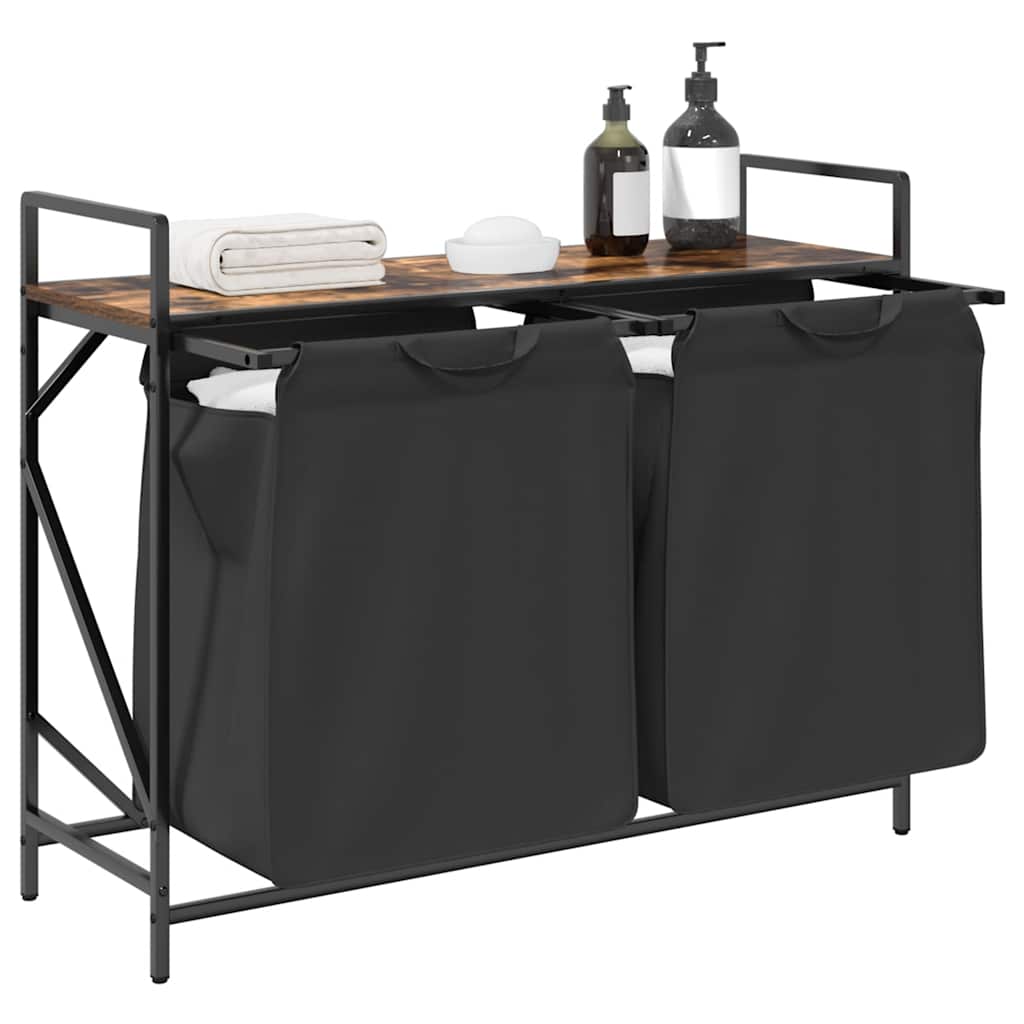 Wäschekorb 2 Fächer mit Ablage Räuchereiche