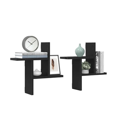 Wandregale 2 Stk. Schwarz Eichen-Optik 38x12x38cm Holzwerkstoff