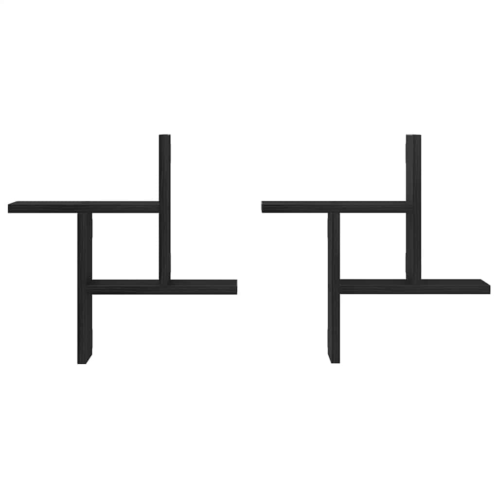 Wandregale 2 Stk. Schwarz Eichen-Optik 38x12x38cm Holzwerkstoff