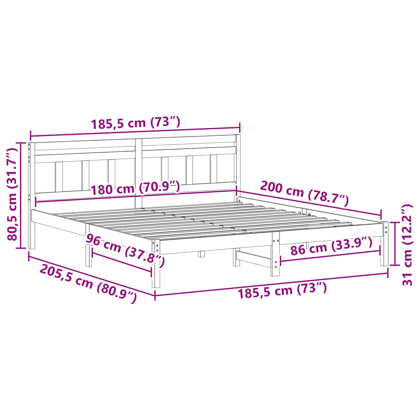Bettgestell mit Kopfteil Weiß Massivholz Kiefer