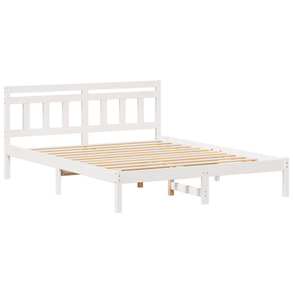 Bettgestell mit Kopfteil Weiß Massivholz Kiefer