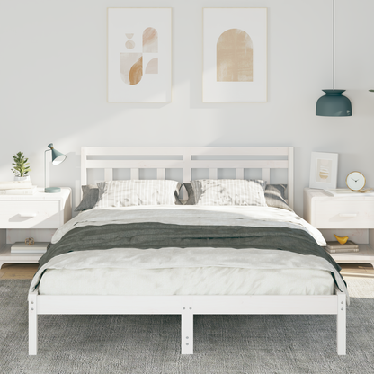 Bettgestell mit Kopfteil Weiß Massivholz Kiefer