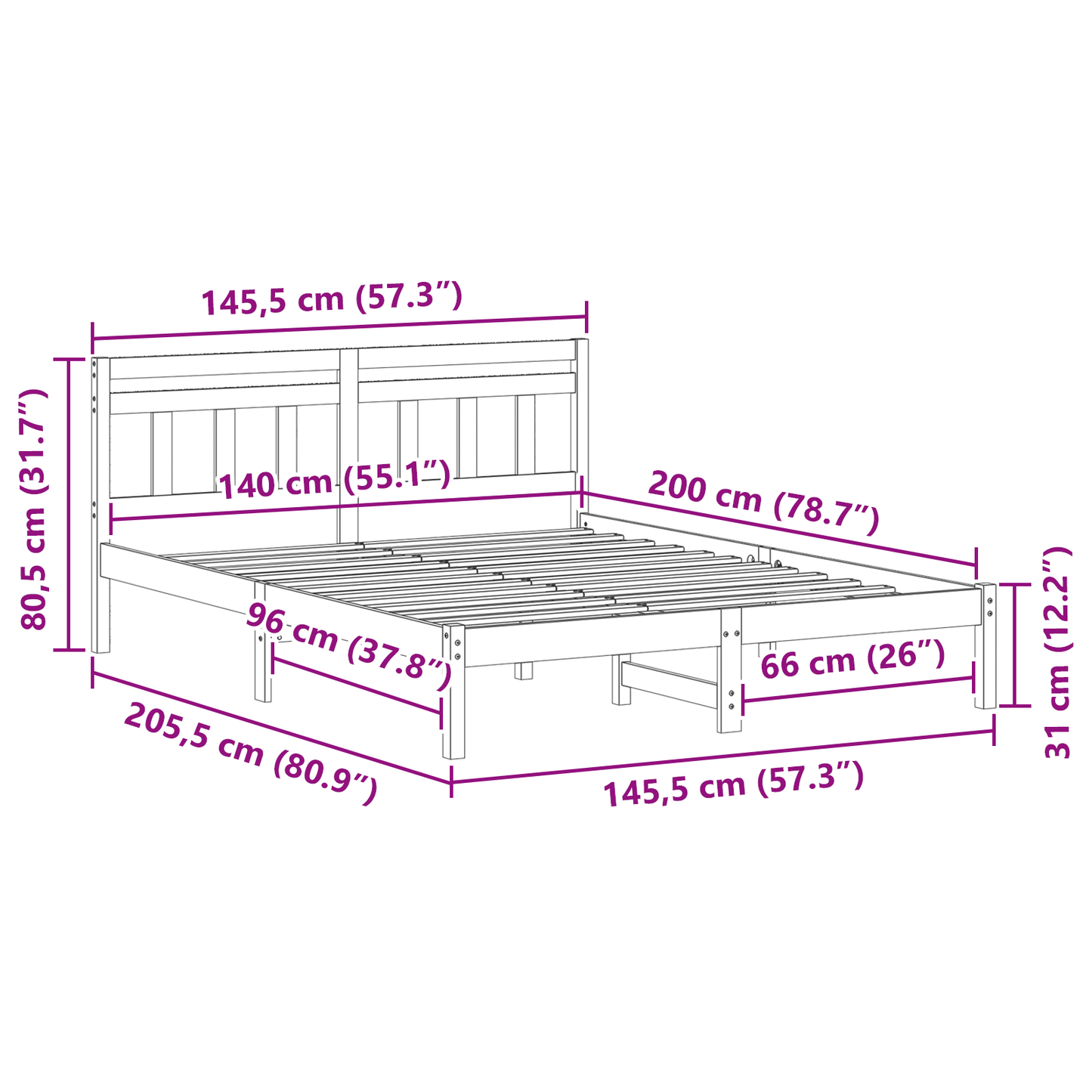 Bettgestell mit Kopfteil Braun Kiefernholz