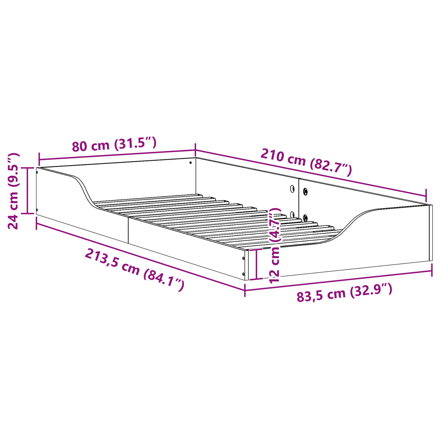 Bodenbettgestell Wachsbraun 80 x 210 cm Massivholz Kiefer