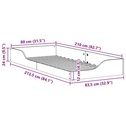Bodenbettgestell Wachsbraun 80 x 210 cm Massivholz Kiefer