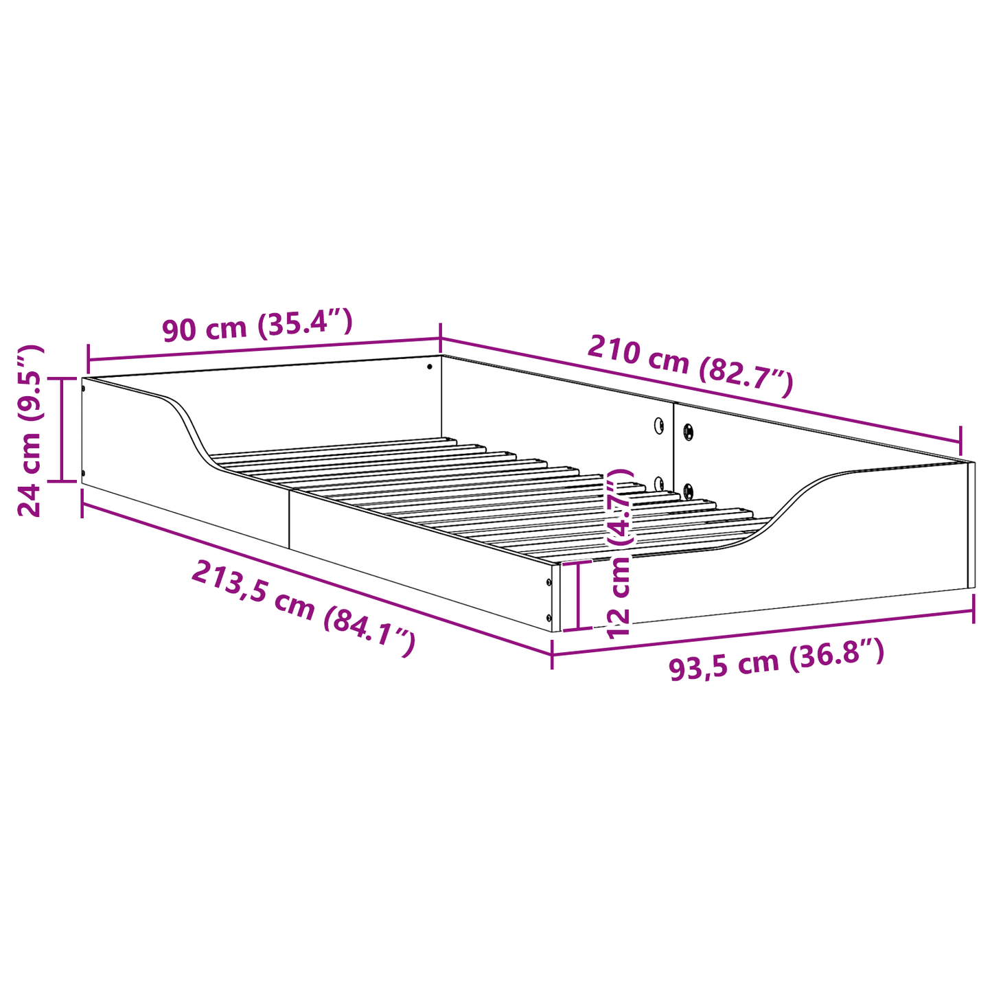 Bodenbettgestell Wachsbraun 90 x 210 cm Massivholz Kiefer