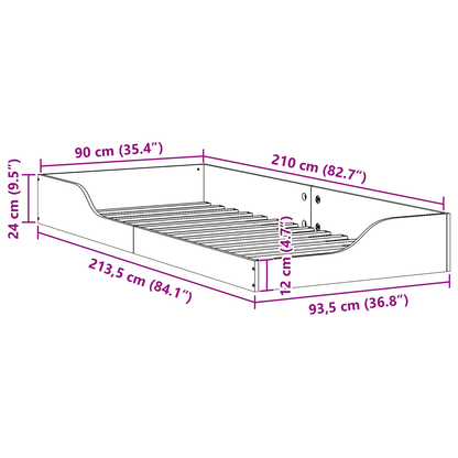 Bodenbettgestell Wachsbraun 90 x 210 cm Massivholz Kiefer