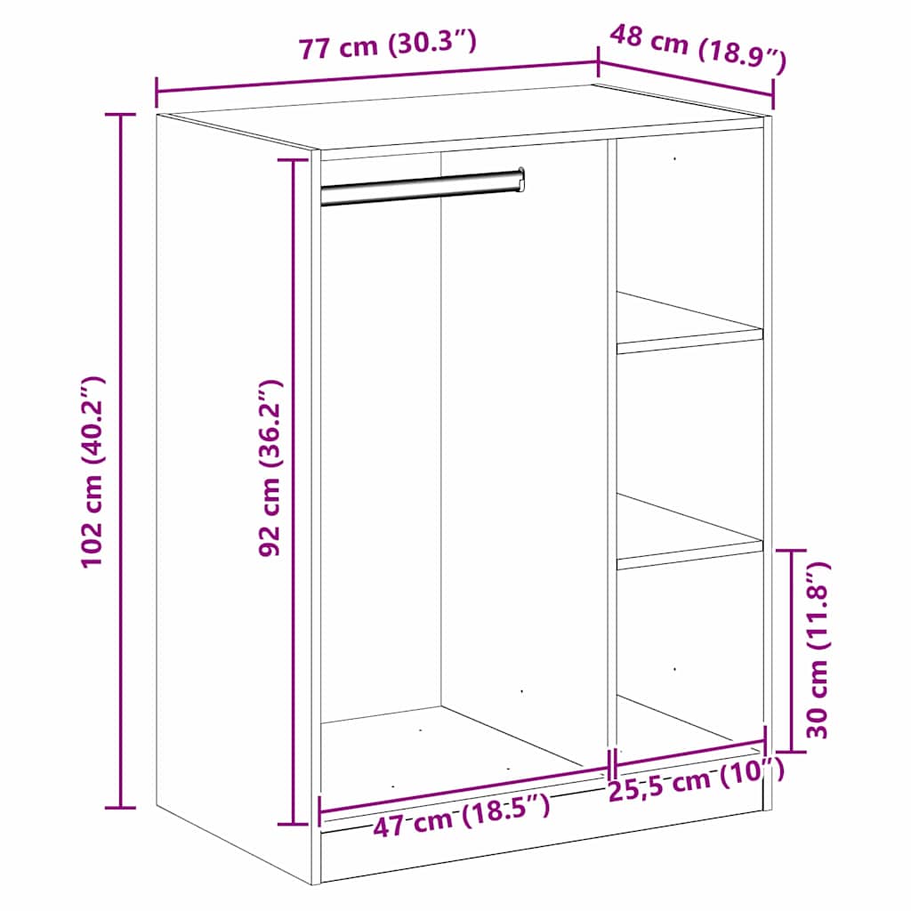 Kleiderschrank mit Regal Artisan-Eiche 77 x 48 x 102 cm