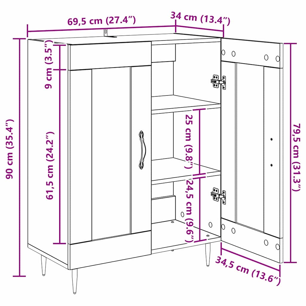 Sideboard Artisan-Eiche 69,5 x 34 x 90 cm Holzwerkstoff