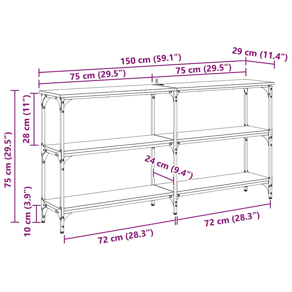 Konsolentisch Altholz 150 x 29 x 75 cm Sperrholz und Metall
