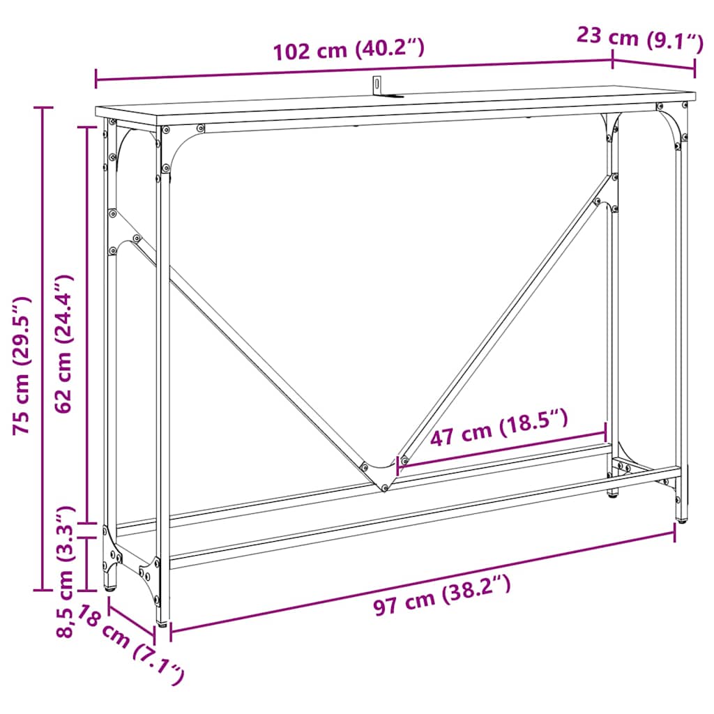 Konsolentisch Altholz 102 x 23 x 75 cm Holzwerkstoff