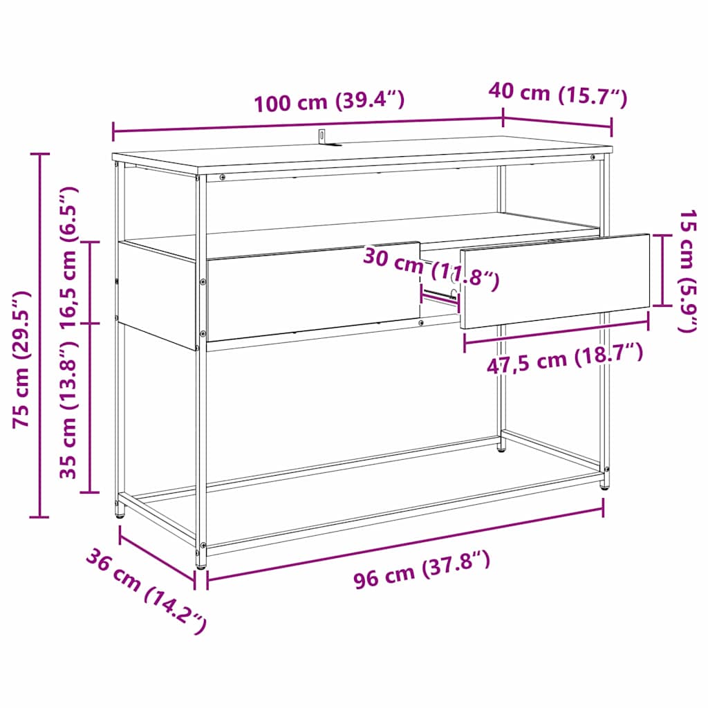 Konsolentisch Schwarz Eichen-Optik 100 x 40 x 75 cm