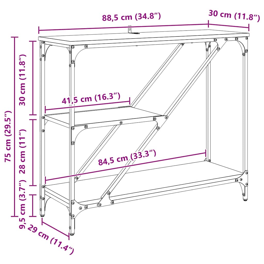 Konsolentisch Schwarz Eichen-Optik 88,5 x 30 x 75 cm