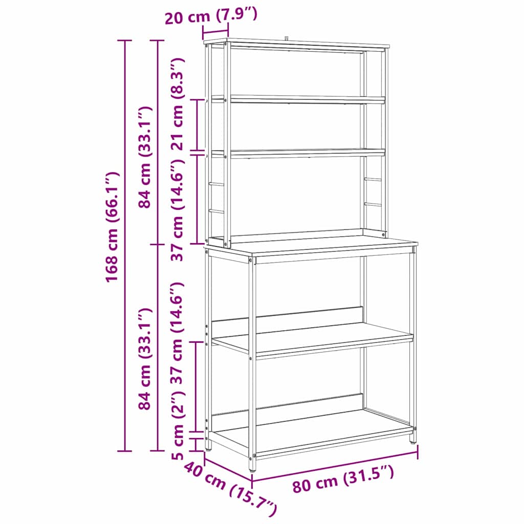Küchenregal Graues Sonoma 80 x 40 x 168 cm Holzwerkstoff