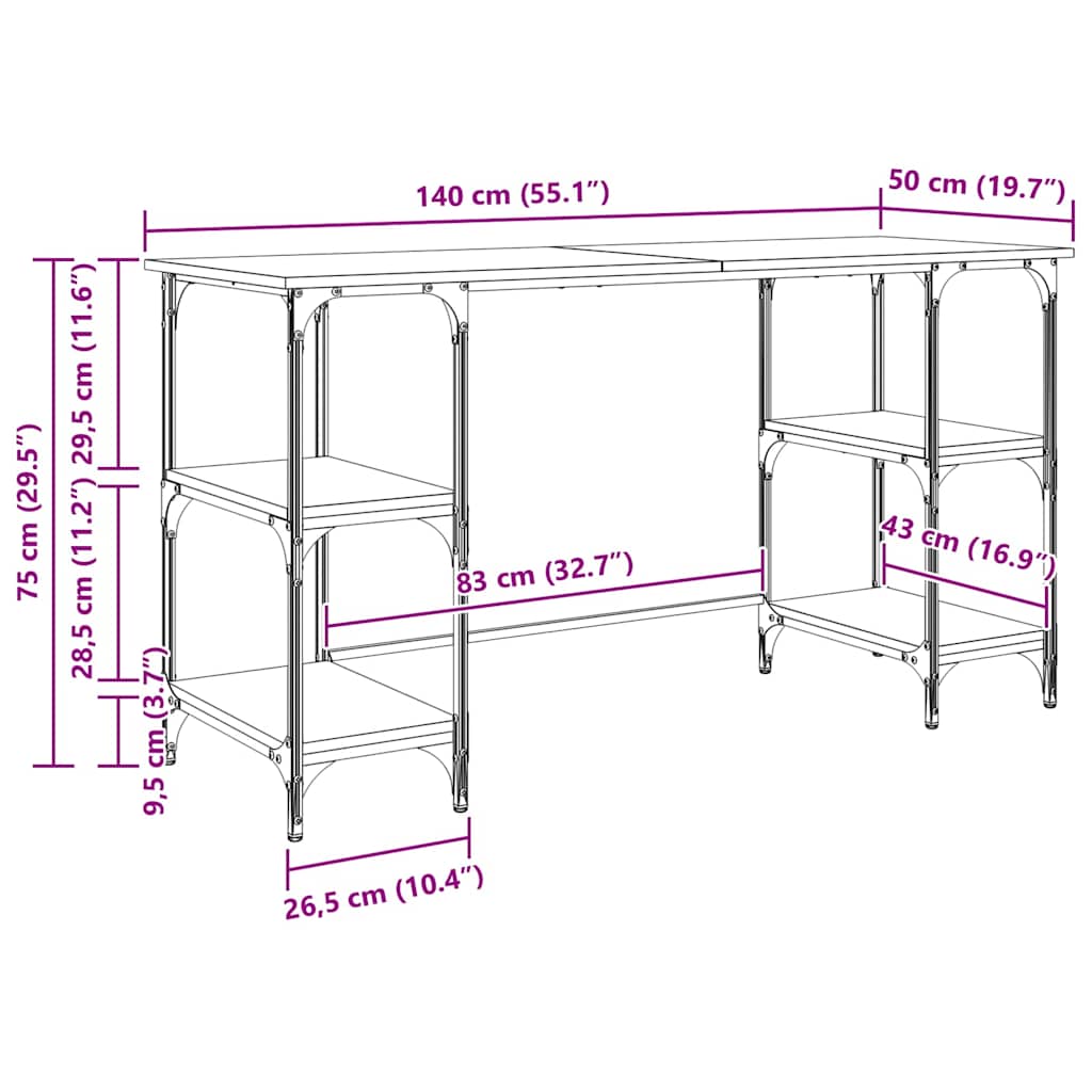 Schreibtisch Artisan-Eiche 140 x 50 x 75 cm Holzwerkstoff
