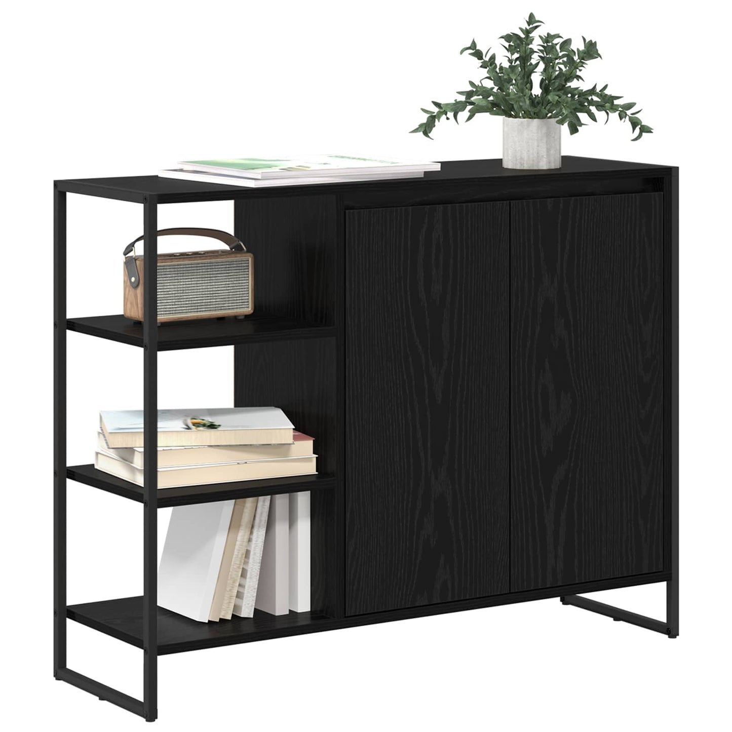 Seitenschrank Schwarz Eichen-Optik 96,5 x 30 x 75 cm