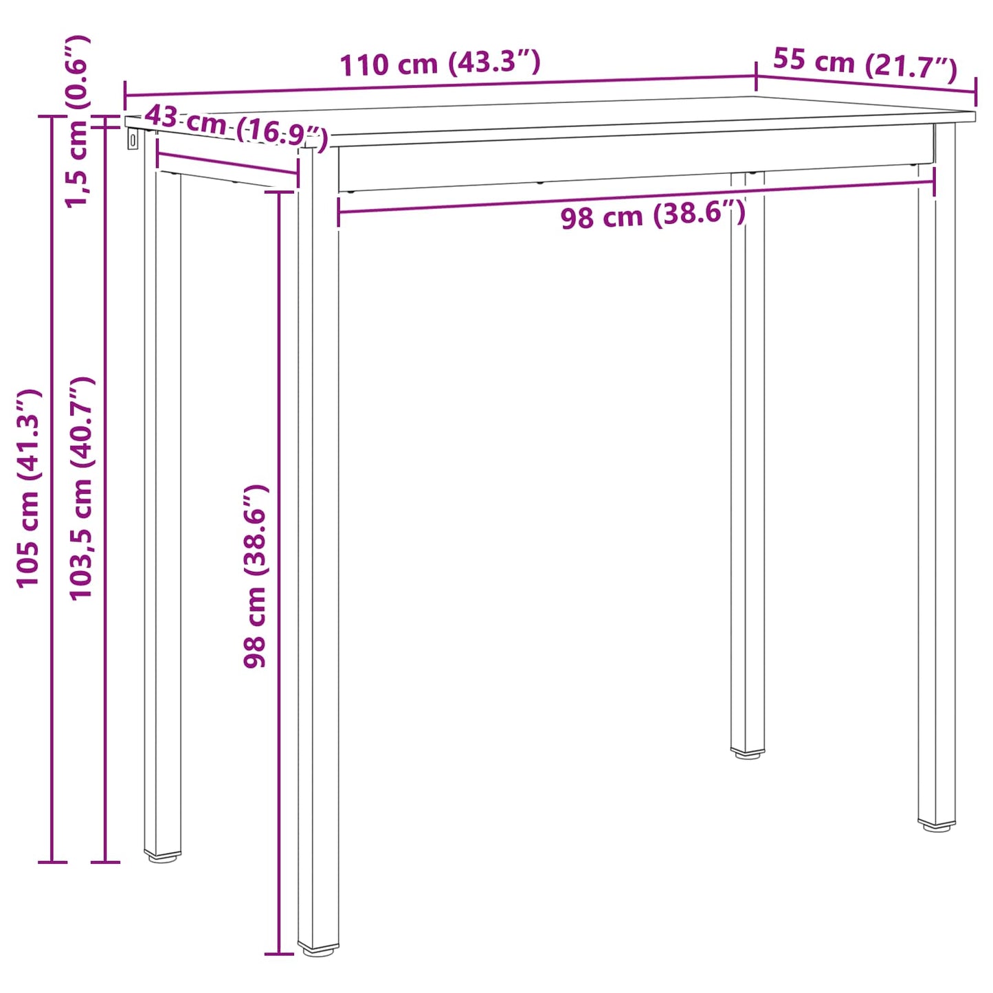 Bartisch Weiß 110 x 55 x 105 cm Massives Kiefernholz