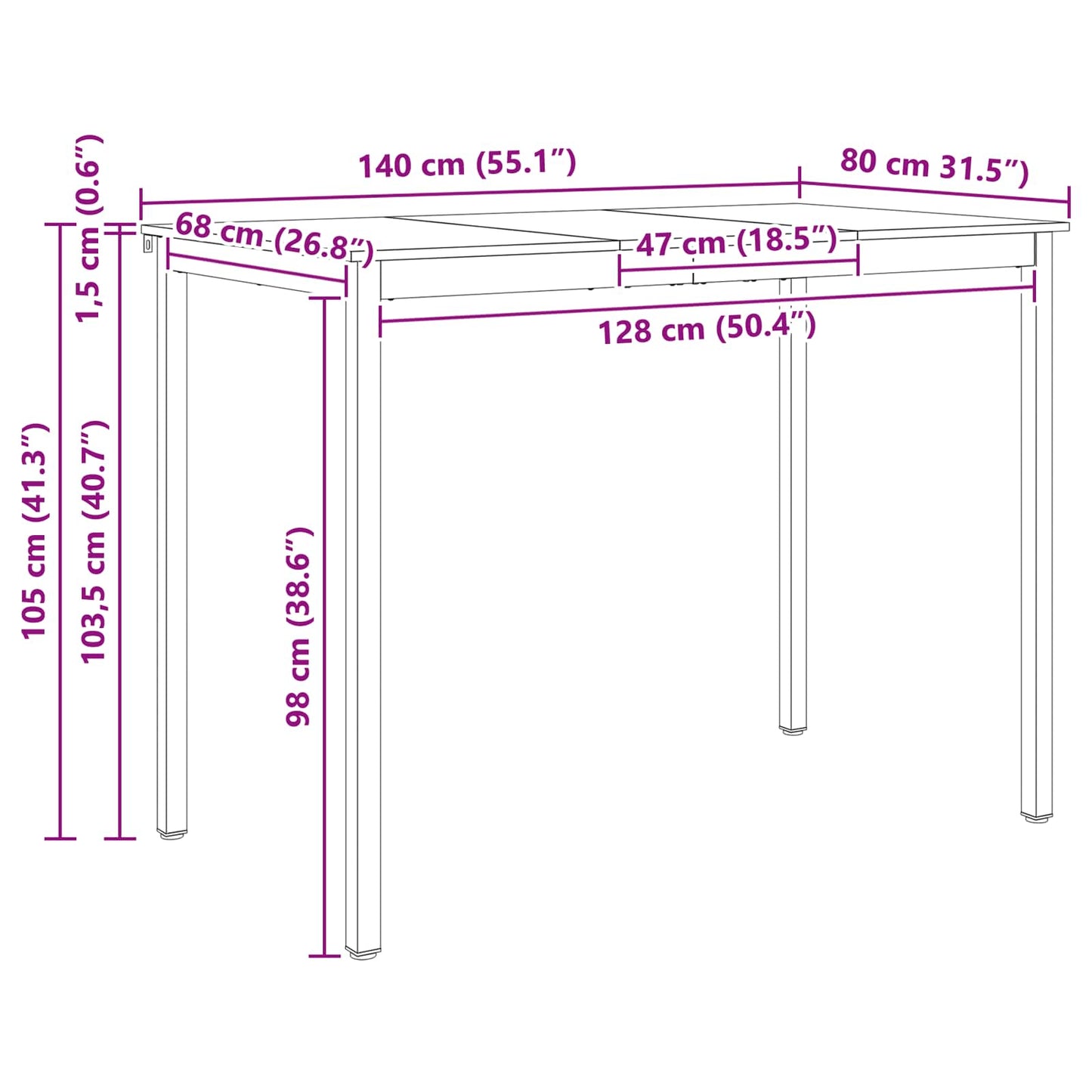 Bartisch Weiß 110 x 55 x 105 cm Massives Kiefernholz
