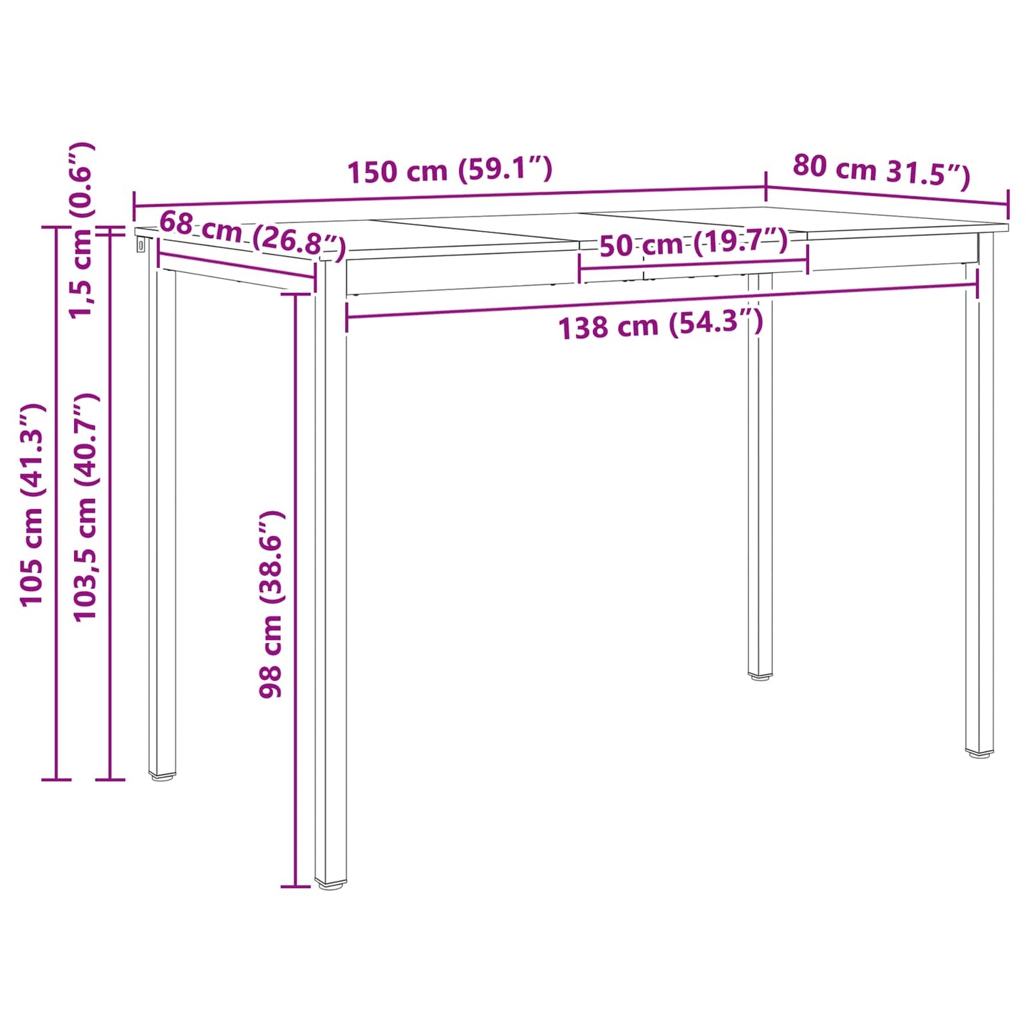 Bartisch Weiß 110 x 55 x 105 cm Massives Kiefernholz
