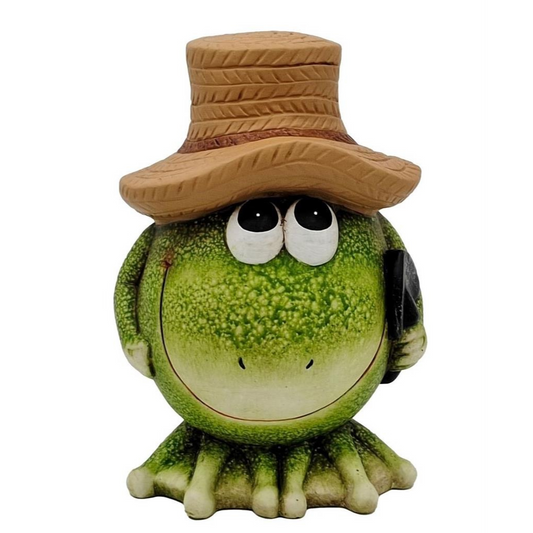 Deko Frosch mit Hut und Schaufel 16 x16.5 x23.2cm