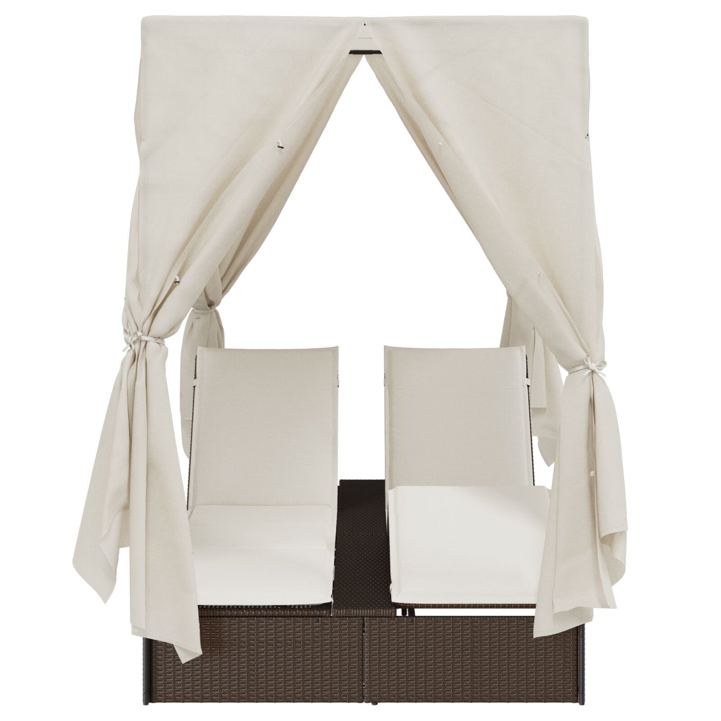 Doppelte Sonnenliege mit Dach Braun 205 x 129 x 200 cm