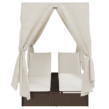 Doppelte Sonnenliege mit Dach Braun 205 x 129 x 200 cm
