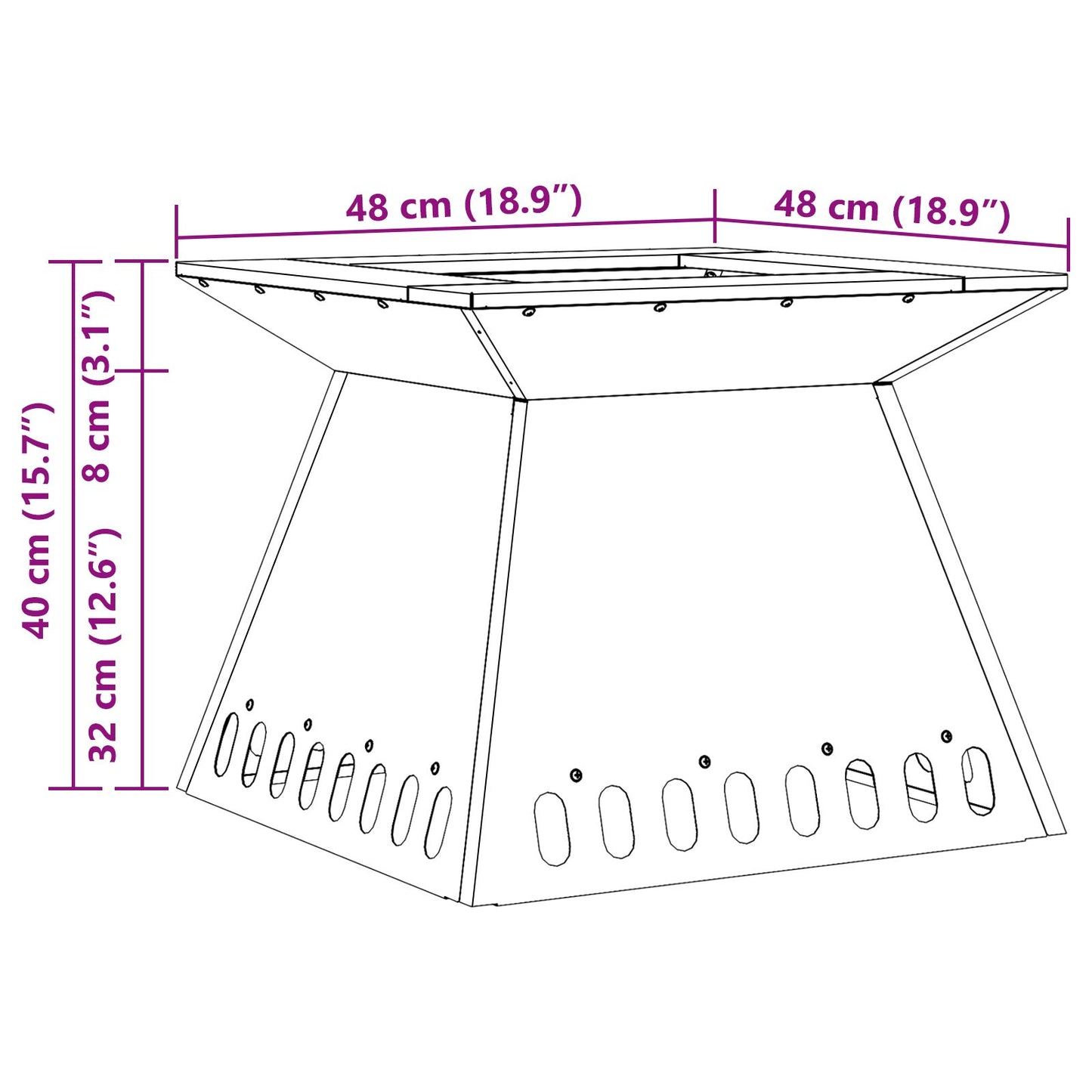 Feuerplatz Braun 48 x 48 x 40 cm Witterungsbeständiger Stahl