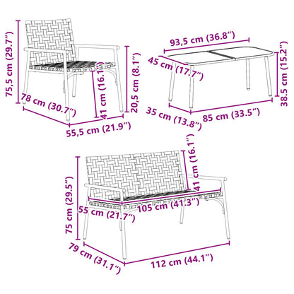 Garten Essgruppe 4 pcs Braun Poly-Rattan
