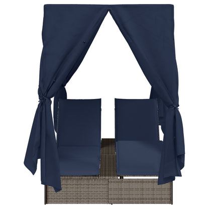 Doppelte Sonnenliege mit Dach Grau 205 x 129 x 200 cm PE Rattan
