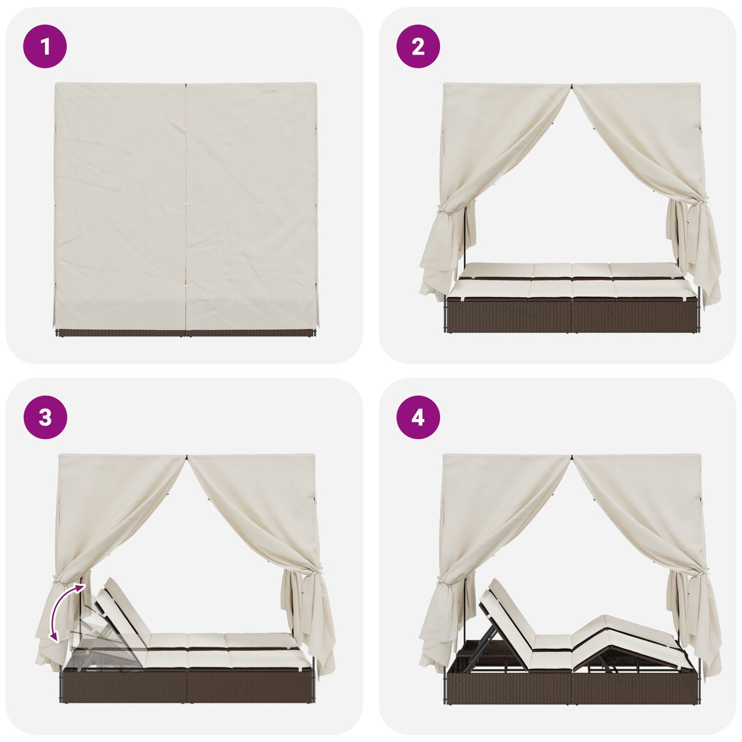 Doppelte Sonnenliege mit Dach Braun 205 x 129 x 200 cm