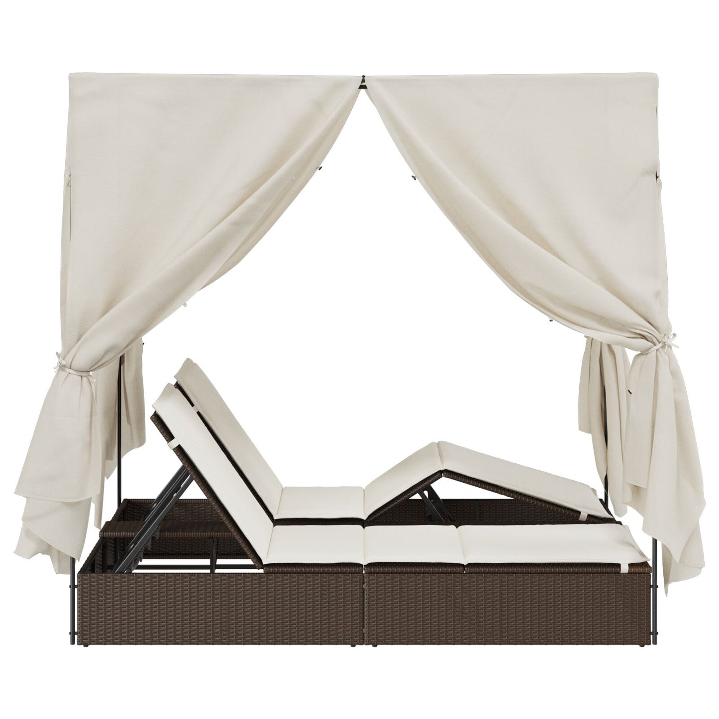 Doppelte Sonnenliege mit Dach Braun 205 x 129 x 200 cm