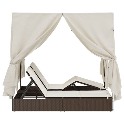 Doppelte Sonnenliege mit Dach Braun 205 x 129 x 200 cm