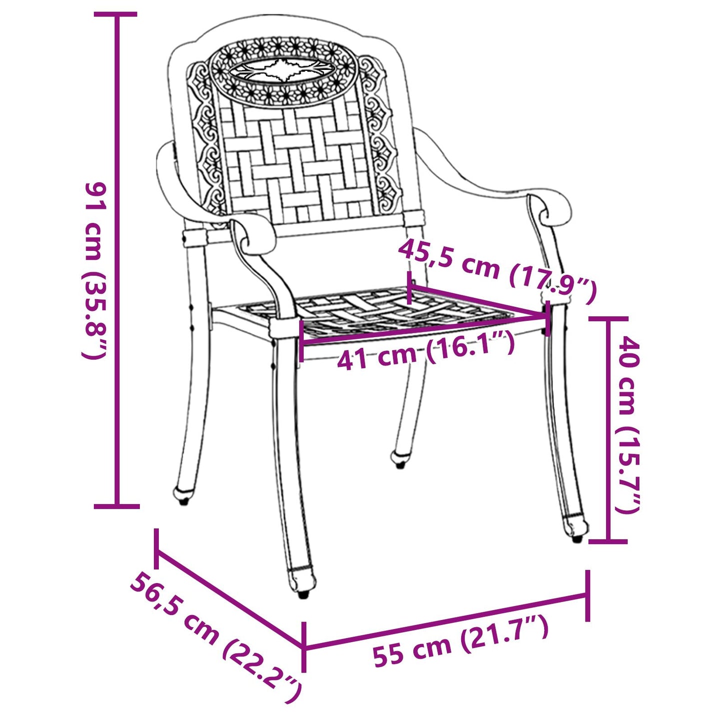 Gartenstuhl 2 pcs Bronze 55 x 56,5 x 91cm Aluminium