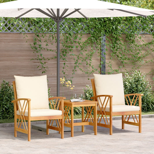 Garten-Sofa-Set mit Kissen 3 pcs Braun Massivholz Akazie