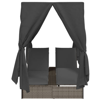 Doppelte Sonnenliege mit Dach Grau 205 x 129 x 200 cm PE Rattan