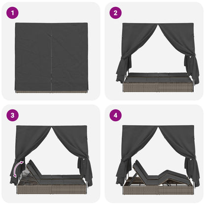 Doppelte Sonnenliege mit Dach Grau 205 x 129 x 200 cm PE Rattan