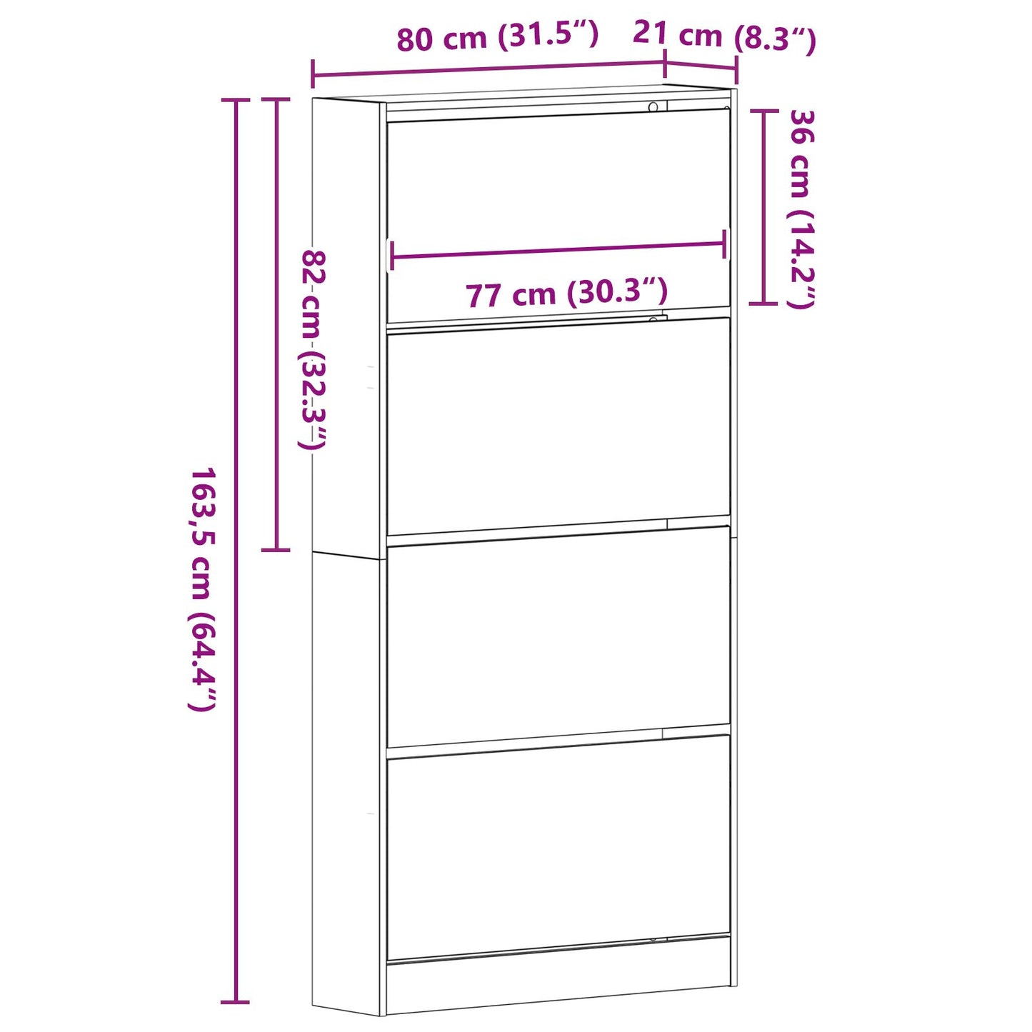 Schuhschrank mit Regal Altholz 80 x 21 x 163,5 cm Holzwerkstoff