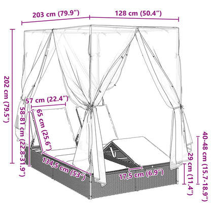 Doppelte Sonnenliege mit Dach Braun 205 x 129 x 200 cm